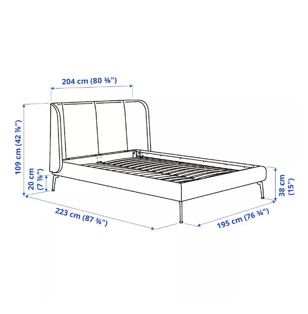 KHUNG GIƯỜNG BỌC NỆM TUFJORD IKEA - XÁM XANH 180x200 cm