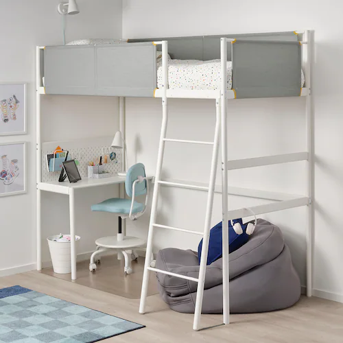 KHUNG GIƯỜNG GÁC XÉP CÓ MẶT BÀN VITVAL IKEA - TRẮNG/XÁM 90x200 cm
