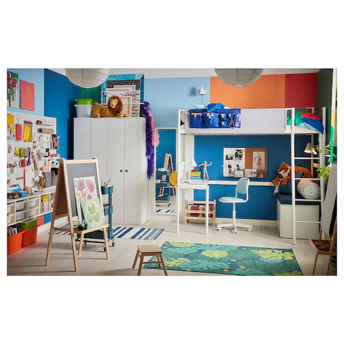 KHUNG GIƯỜNG GÁC XÉP CÓ MẶT BÀN VITVAL IKEA - TRẮNG/XÁM 90x200 cm