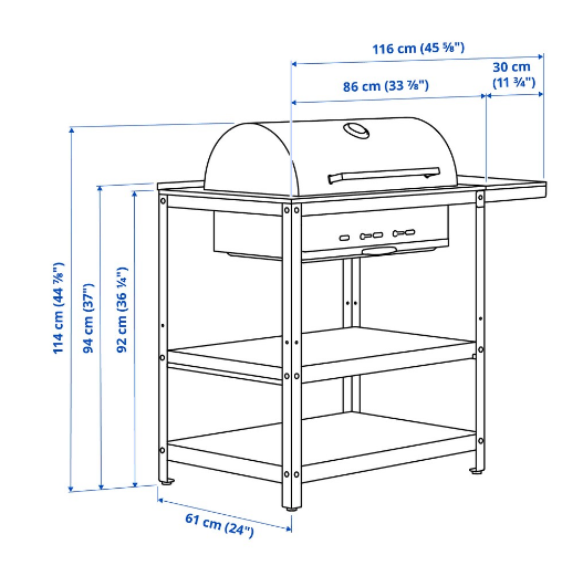 LÒ NƯỚNG THAN CÓ BÀN PHỤ GRILLSKÄR IKEA 93/116x61 cm