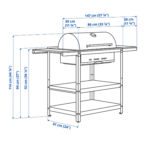 LÒ NƯỚNG THAN 2 BÀN PHỤ GRILLSKÄR IKEA 99/123/147x61 cm