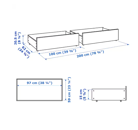 NGĂN KÉO CHO KHUNG GIƯỜNG CAO MALM IKEA - TRẮNG 200 cm