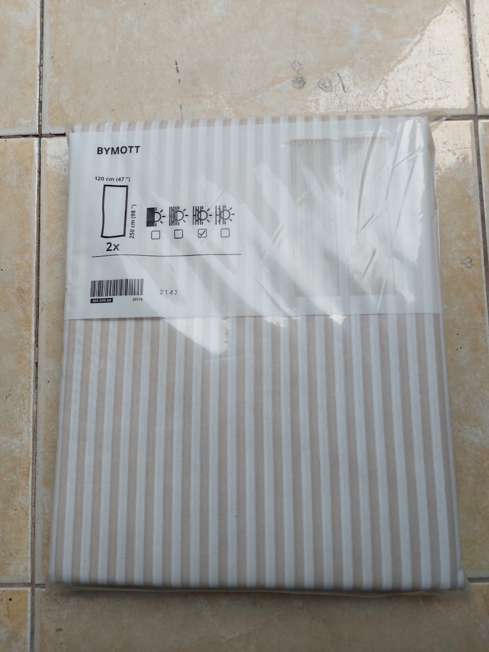 RÈM CỬA BYMOTT IKEA - SỌC TRẮNG / BE 120x250 cm