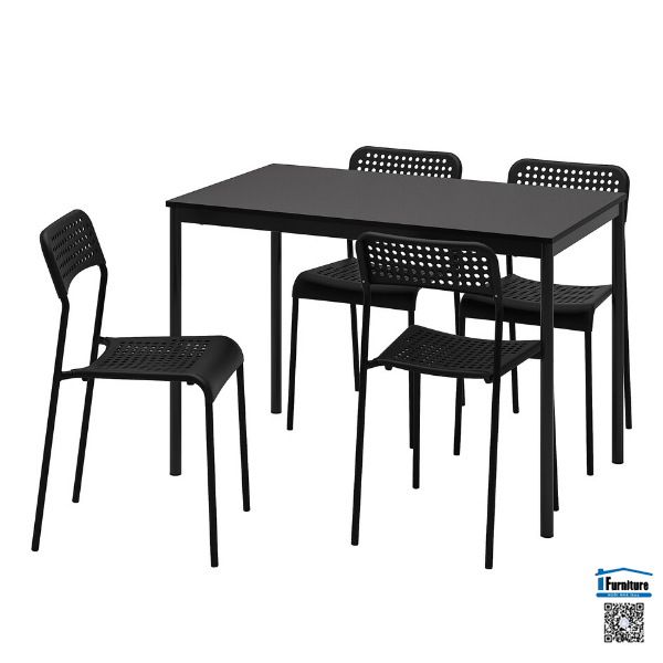 BỘ BÀN 4 GHẾ PHÒNG ĂN SANDSBERG / ADDE IKEA - ĐEN 110x67 cm
