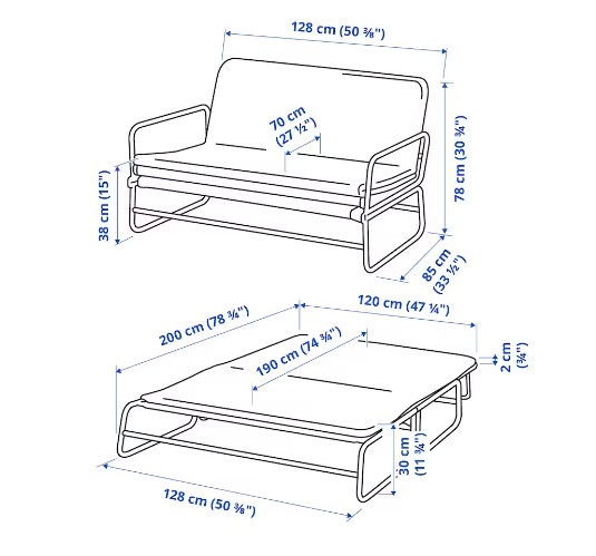 SOFA GIƯỜNG HAMMARN IKEA - XÁM ĐẬM/ĐEN 120 cm