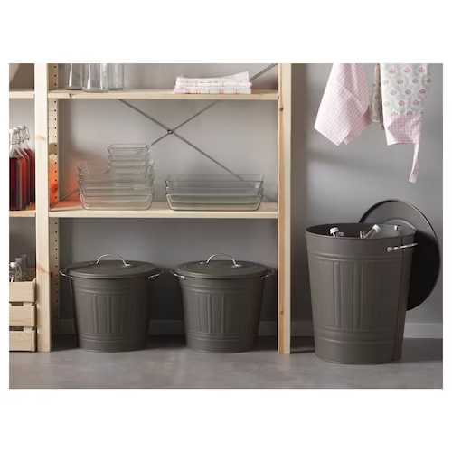 THÙNG CÓ NẮP KNODD IKEA - XÁM 16 L