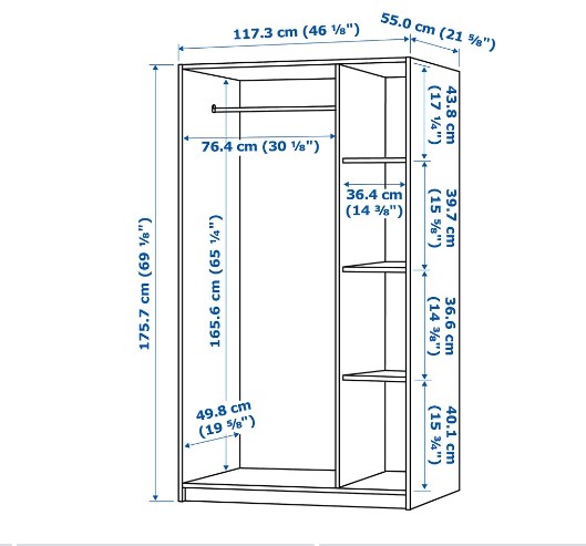TỦ QUẦN ÁO 3 CÁNH RAKKESTAD IKEA - NÂU ĐEN 117x176 cm