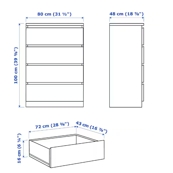 TỦ 4 NGĂN KÉO MALM IKEA - VÀNG NHẠT 80x100 cm