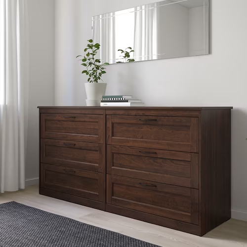 TỦ NGANG 6 NGĂN KÉO SONGESAND IKEA - NÂU 161x81 cm