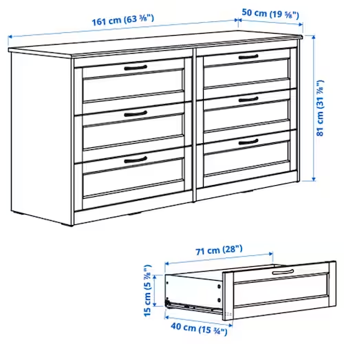 TỦ NGANG 6 NGĂN KÉO SONGESAND IKEA - TRẮNG 161x81 cm