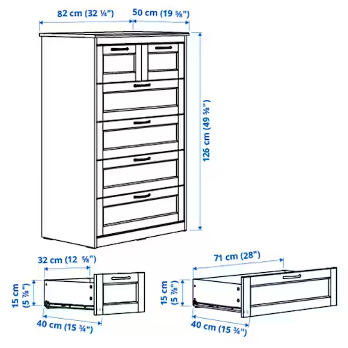 TỦ 6 NGĂN KÉO SONGESAND IKEA - NÂU 82x126 cm