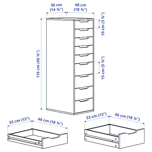 TỦ 9 NGĂN KÉO ALEX IKEA - NÂU ĐEN 36x116 cm