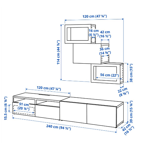 TỦ KẾT HỢP LƯU TRỮ CÓ CỬA KÍNH BESTÅ IKEA - ĐEN/NÂU 240x42x190 cm