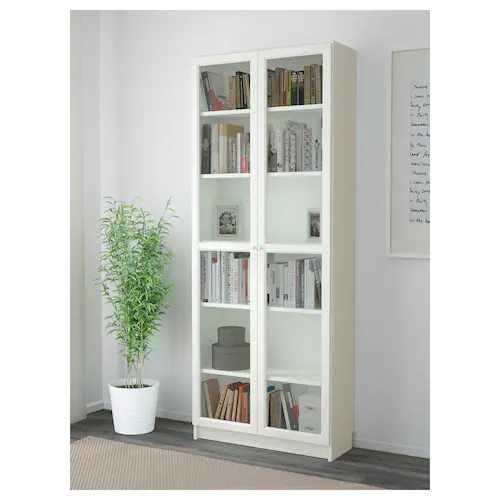 TỦ SÁCH CÓ CỬA KÍNH BILLY / OXBERG IKEA - TRẮNG 80x30x202 cm
