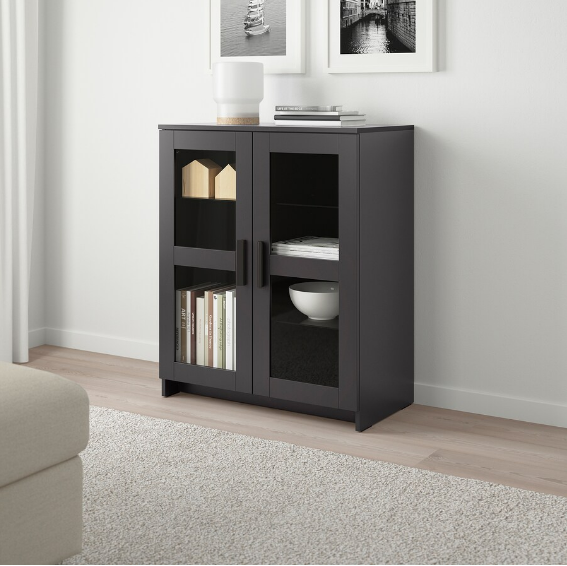 TỦ CÓ CỬA KÍNH BRIMNES IKEA - ĐEN 78x95 cm