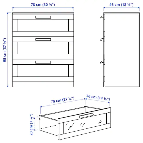 TỦ 3 NGĂN KÉO BRIMNES IKEA - TRẮNG 78x95 cm