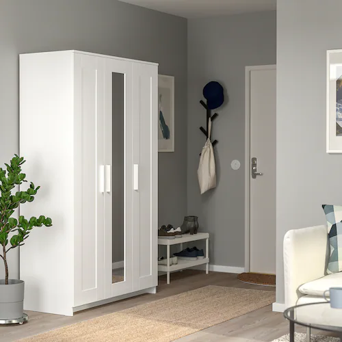 TỦ QUẦN ÁO 3 CÁNH CÓ GƯƠNG BRIMNES IKEA - TRẮNG 117x190 cm