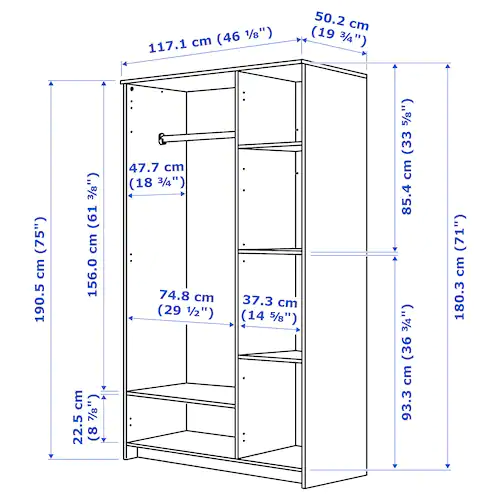 TỦ QUẦN ÁO 3 CÁNH CÓ GƯƠNG BRIMNES IKEA - TRẮNG 117x190 cm