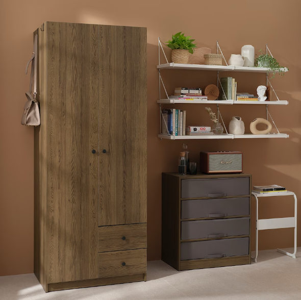 TỦ QUẦN ÁO 2 CÁNH 2 NGĂN KÉO BRUKSVARA IKEA - NÂU 79x57x201 cm