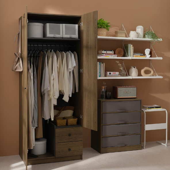 TỦ QUẦN ÁO 2 CÁNH 2 NGĂN KÉO BRUKSVARA IKEA - NÂU 79x57x201 cm