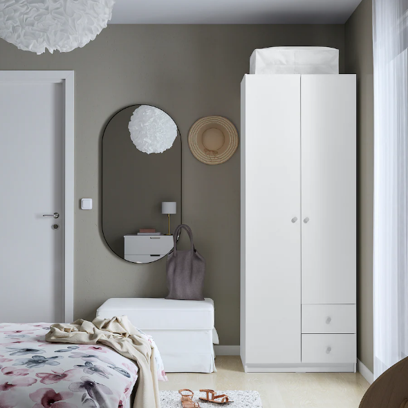 TỦ QUẦN ÁO 2 CÁNH 2 NGĂN KÉO BRUKSVARA IKEA - TRẮNG 79x57x201 cm