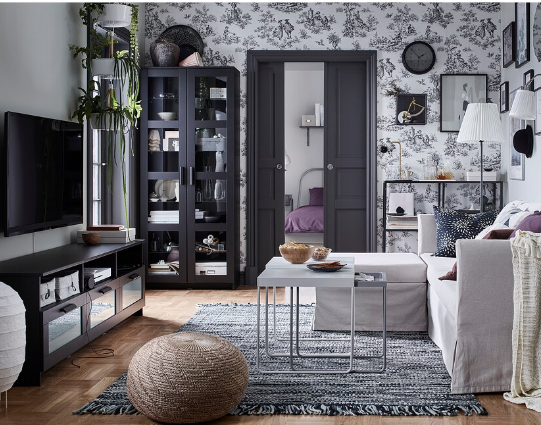 TỦ CÁNH KÍNH BRIMNES IKEA - ĐEN 80x190 cm