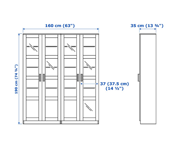 TỦ LƯU TRỮ CÁNH KÍNH BRIMNES IKEA - ĐEN 160x35x190 cm