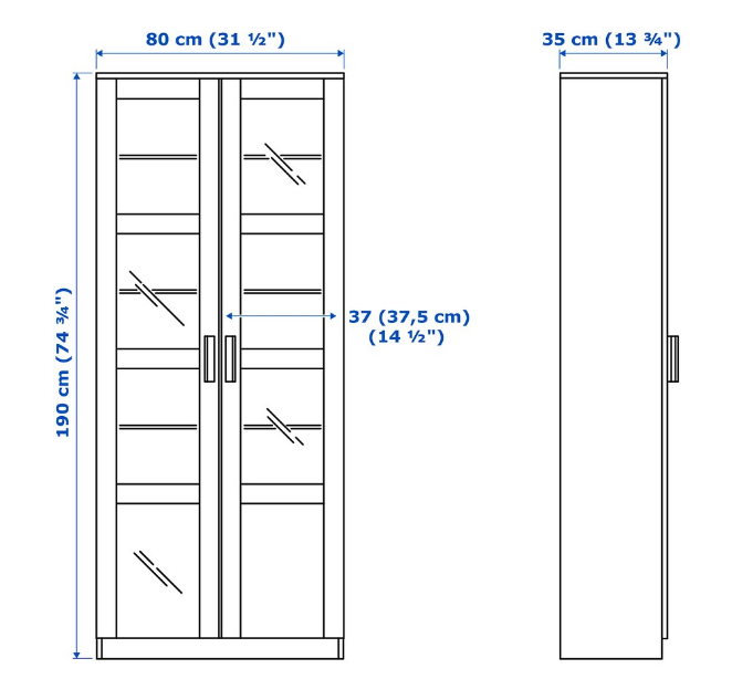 TỦ CÁNH KÍNH BRIMNES IKEA - ĐEN 80x190 cm