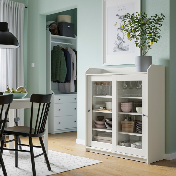 TỦ CÁNH KÍNH HAUGA IKEA - TRẮNG 105x116 cm