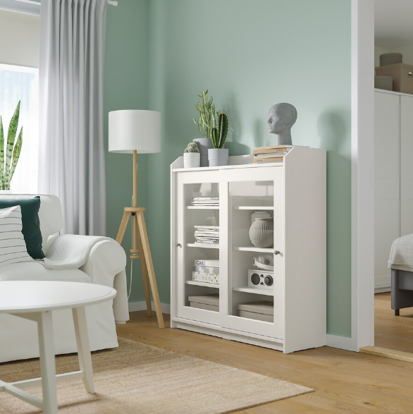TỦ CÁNH KÍNH HAUGA IKEA - TRẮNG 105x116 cm
