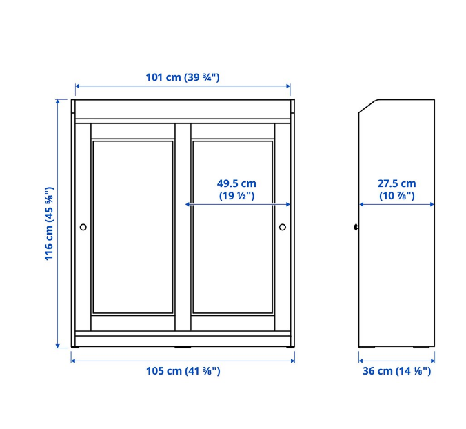 TỦ CÁNH KÍNH HAUGA IKEA - TRẮNG 105x116 cm