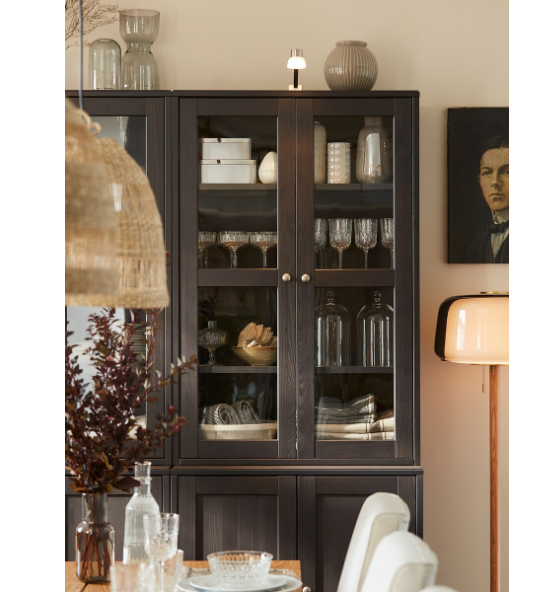 TỦ CÁNH KÍNH HAVSTA IKEA - NÂU SẪM 81x35x123 cm