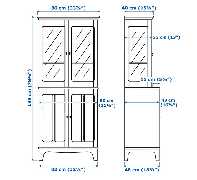TỦ CÓ CỬA KÍNH LOMMARP IKEA - XANH LAM ĐẬM 86x199 cm