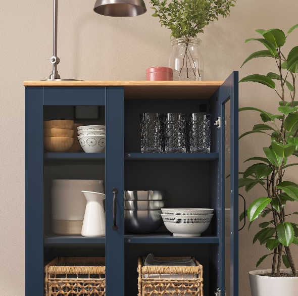 TỦ CÓ CỬA KÍNH SKRUVBY IKEA - XANH ĐEN 70x90 cm