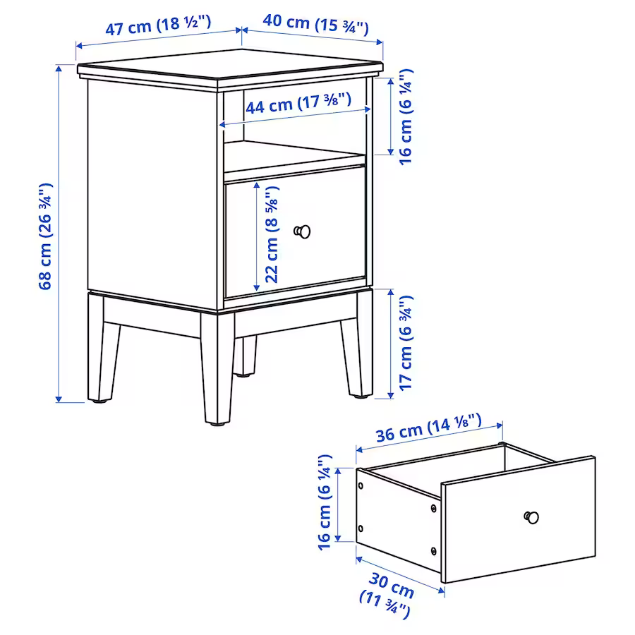 TỦ ĐẦU GIƯỜNG IDANÄS IKEA - NÂU SẪM 47x40 cm