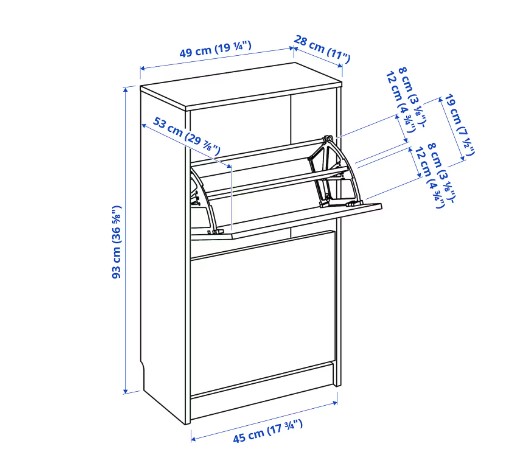 TỦ GIẦY 2 NGĂN BISSA IKEA - MÀU SỒI 49x28x93 cm