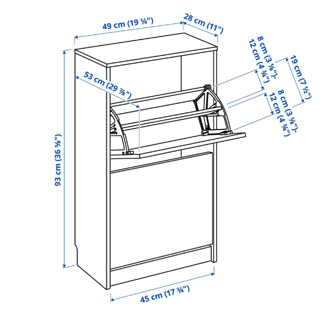 TỦ GIẦY 2 NGĂN BISSA IKEA - TRẮNG 49x28x93 cm