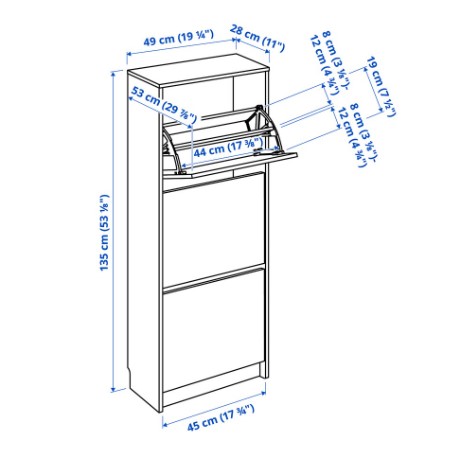 TỦ GIẦY 3 NGĂN BISSA IKEA - MÀU SỒI 49x28x135 cm
