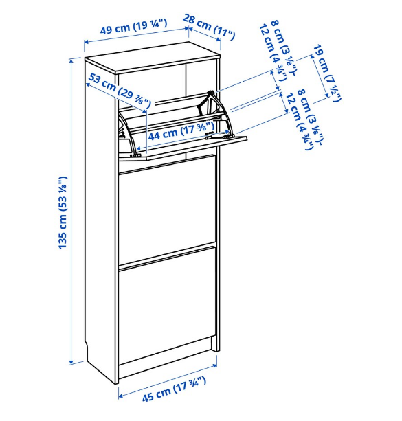 TỦ GIẦY 3 NGĂN BISSA IKEA - TRẮNG 49x28x135 cm