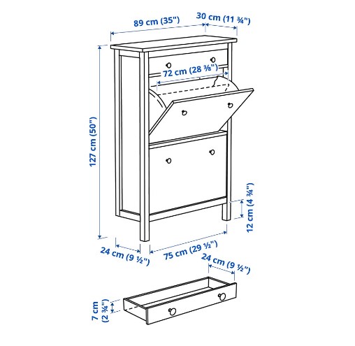 TỦ GIÀY 2 NGĂN HEMNES IKEA - ĐEN NÂU 89x30x127 cm