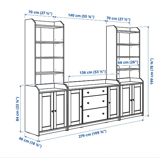 TỦ KỆ KẾT HỢP LƯU TRỮ HAUGA IKEA - BE 279x46x199 cm