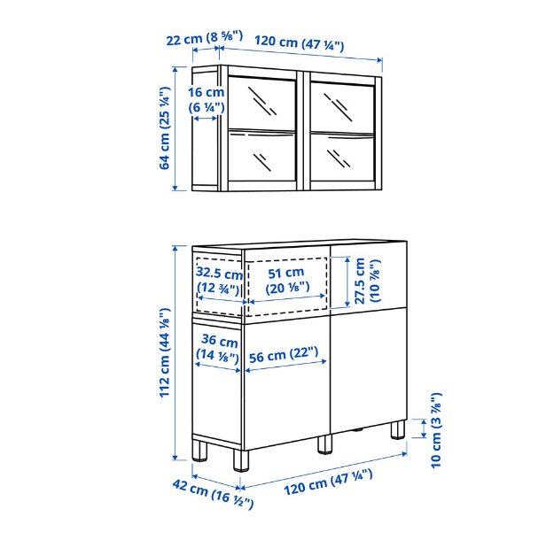 TỦ LƯU TRỮ KẾT HỢP BESTÅ IKEA - ĐEN/XÁM NHẠT 120x42x213 cm