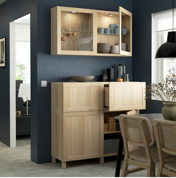 TỦ LƯU TRỮ KẾT HỢP BESTÅ IKEA - MÀU SỒI/KÍNH TRONG 120x42x213 cm