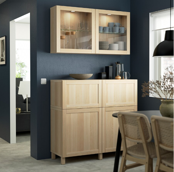 TỦ LƯU TRỮ KẾT HỢP BESTÅ IKEA - MÀU SỒI/KÍNH TRONG 120x42x213 cm