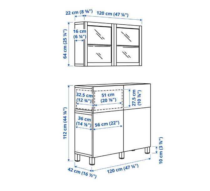TỦ LƯU TRỮ KẾT HỢP BESTÅ IKEA - MÀU SỒI/KÍNH TRONG 120x42x213 cm