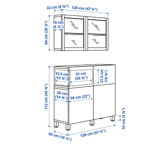 TỦ LƯU TRỮ KẾT HỢP BESTÅ IKEA - NÂU ĐEN 120x42x213 cm