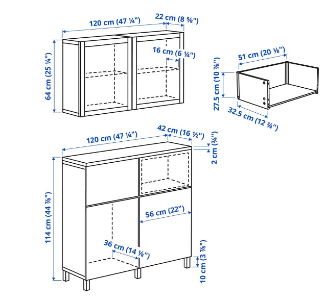 TỦ LƯU TRỮ KẾT HỢP BESTÅ IKEA - NÂU ĐEN SỒI 120x42x240 cm