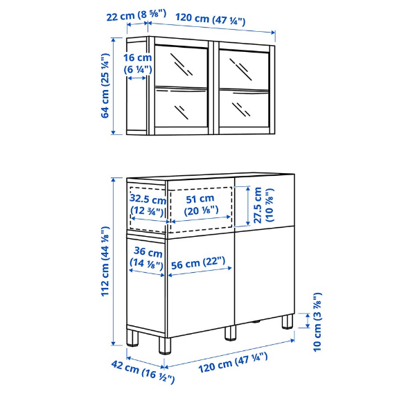 TỦ LƯU TRỮ KẾT HỢP BESTÅ IKEA - TRẮNG/XÁM NHẠT 120x42x213 cm