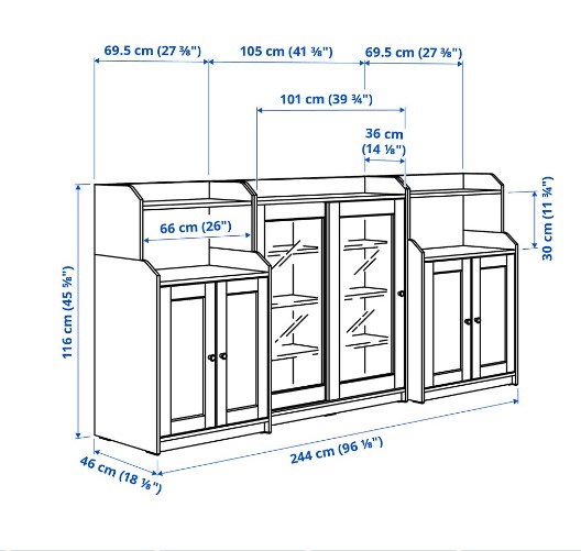 TỦ KẾT HỢP LƯU TRỮ HAUGA IKEA - BE 244x46x116 cm