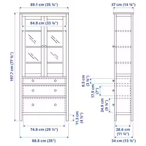 TỦ KÍNH 3 NGĂN KÉO HEMNES IKEA - NÂU 90x198 cm